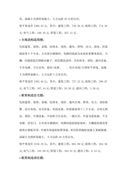 工程造价㎡汇总表-各种指标一网打尽.docx