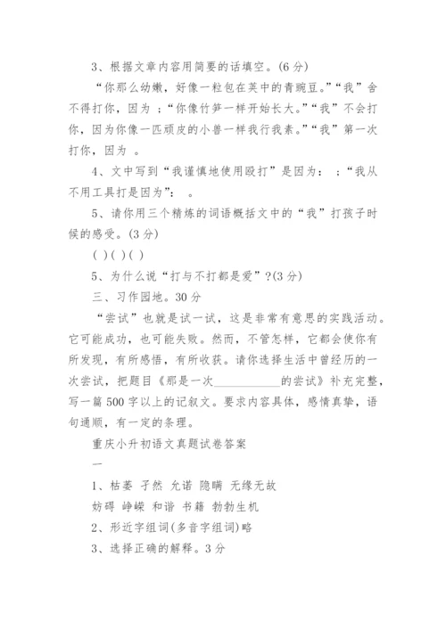 历年重庆小升初语文真题试卷及答案大全.docx