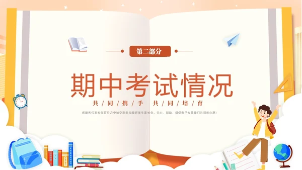 期中质量分析蓝色卡通儿童初中期中家长会PPT