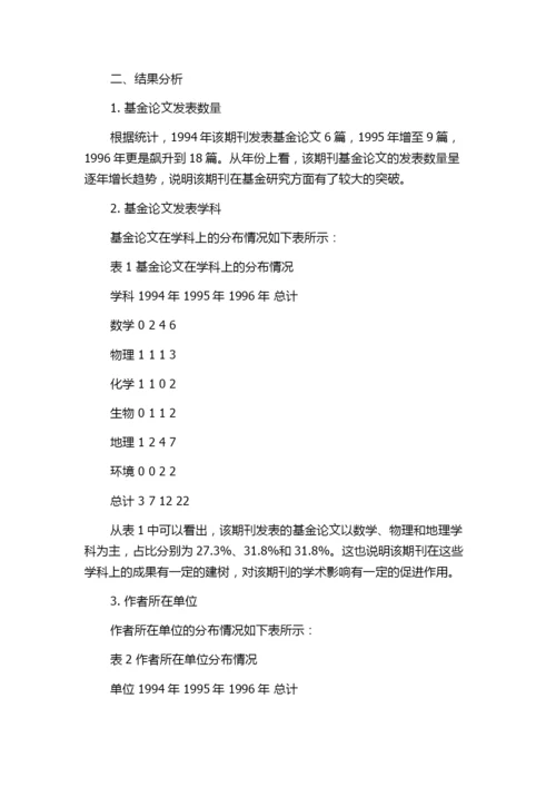 《南京师大学报(自然科学版)》1994～1996年刊登基金论文数统计分析.docx