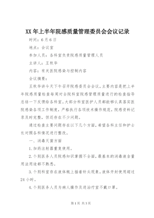 XX年上半年院感质量管理委员会会议记录.docx