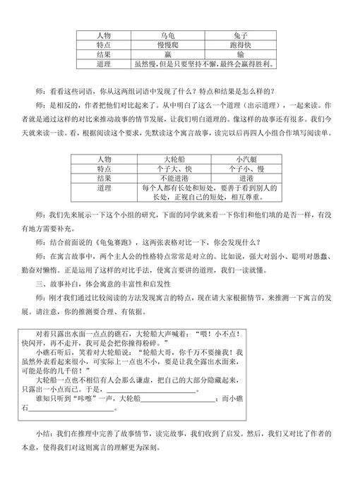 《寓言故事中的对比》教学设计
