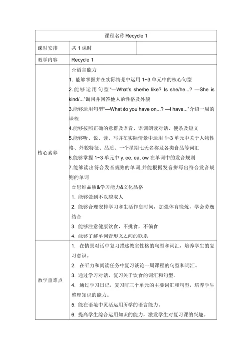 人教PEP版英语五年级上册Recycle1表格式教案（含反思）