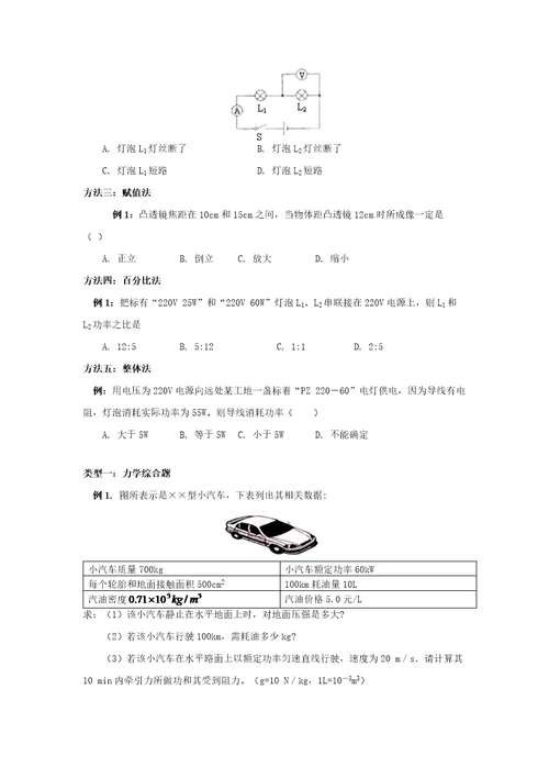 初中物理答题技巧及典型例题样稿