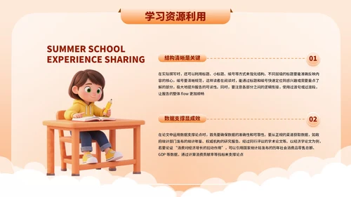 橙色3D卡通暑期学习经验分享PPT模板