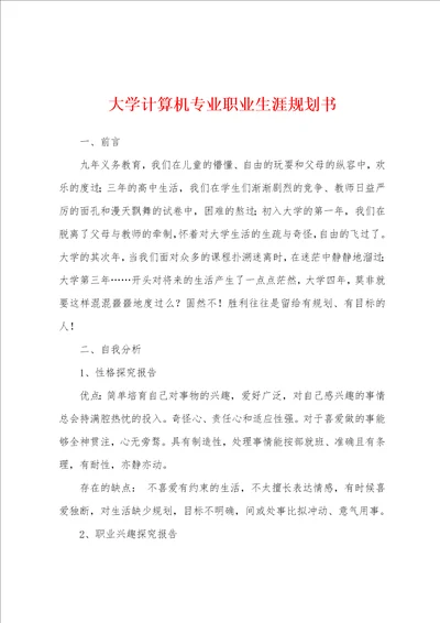 大学计算机专业职业生涯规划书