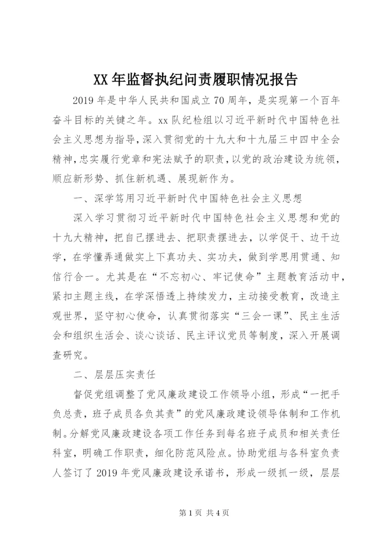 XX年监督执纪问责履职情况报告.docx