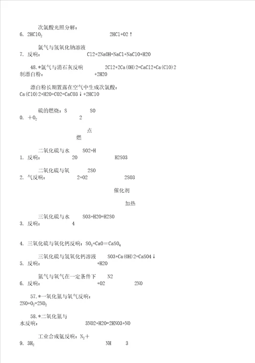 高一化学必修一方程式默写及参考答案