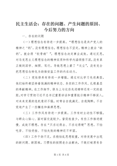 民主生活会：存在的问题、产生问题的原因、今后努力的方向.docx