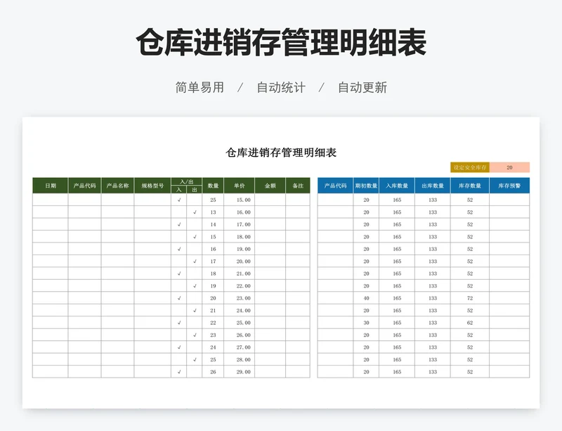 仓库进销存管理明细表