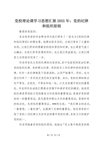 党校理论课学习思想汇报某年：党的纪律和组织原则.docx