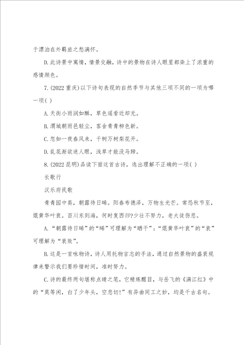 中考语文总复习资料诗词赏析