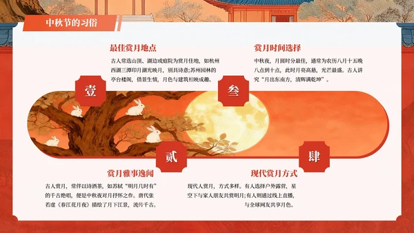 红色插画风中国传统节日中秋节教学课件PPT模板