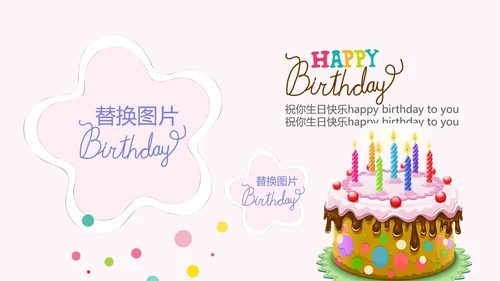 粉色生日快乐电子相册动态PPT模板
