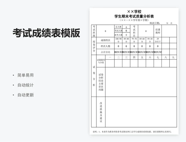 考试成绩表模版
