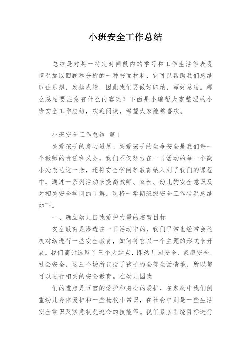 小班安全工作总结.docx