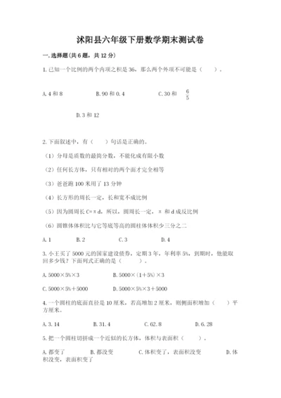 沭阳县六年级下册数学期末测试卷（综合题）.docx