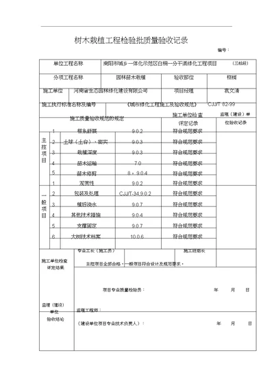 树木栽植工程检验批质量验收记录