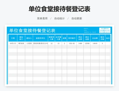 单位食堂接待餐登记表