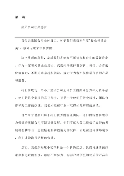 集团公司荣誉获奖感言