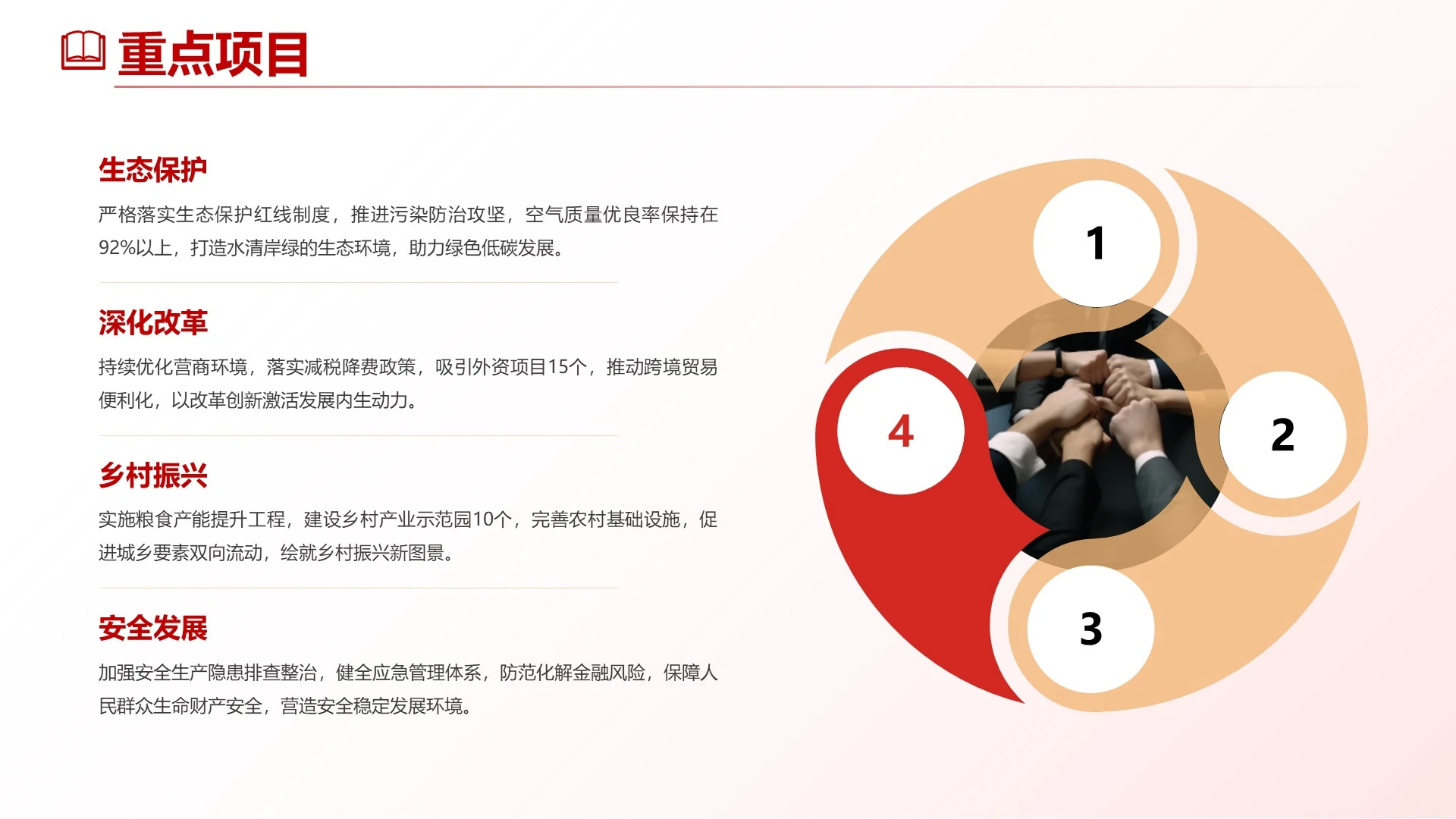 红色商务重点项目介绍PPT单页