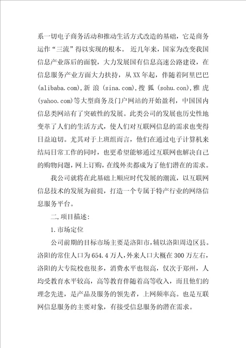 我的网上创业计划书