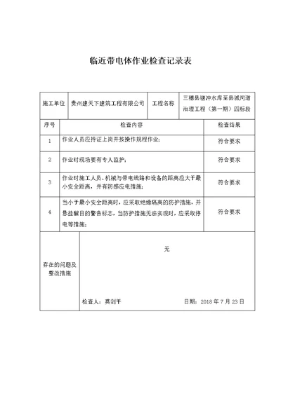 4.2.15临近带电体作业检查记录表