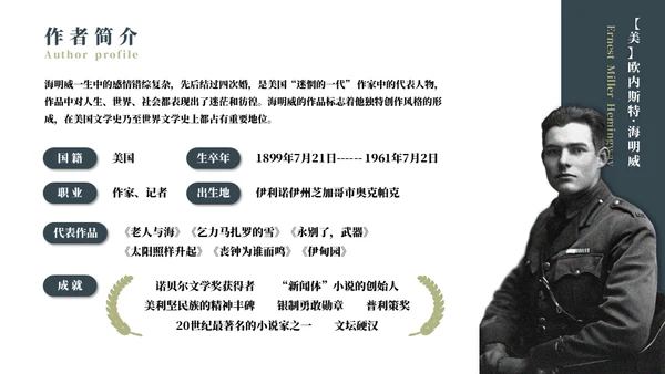 《老人与海》名著导读好书推荐通用PPT模板