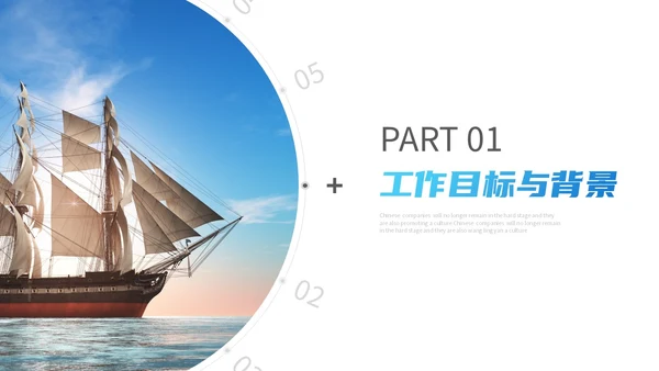 励志风蓝色渐变大海杨帆起航砥砺前行总经理年终总结PPT