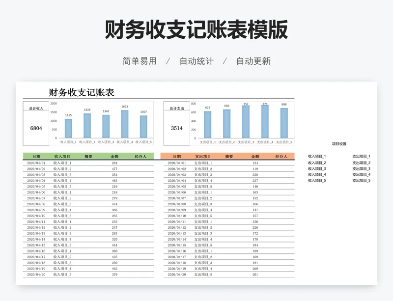 财务收支记账表模版