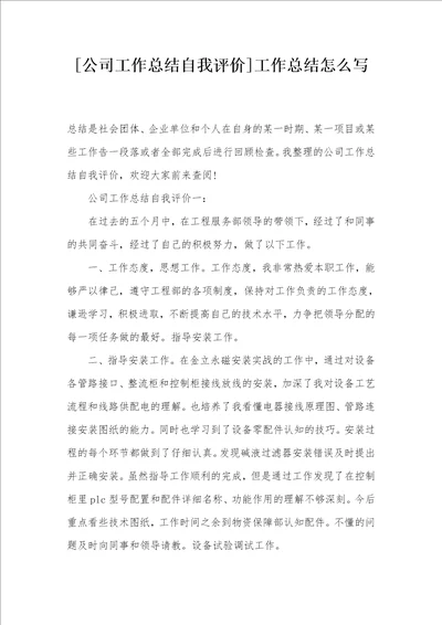 公司工作总结自我评价工作总结怎么写