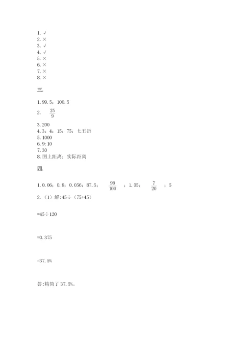 小学毕业班数学检测卷精品【模拟题】.docx