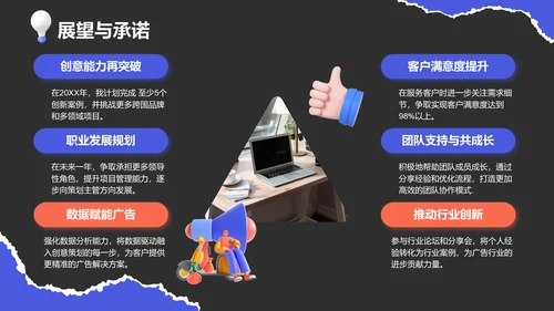 紫色创意风广告人通用年终述职汇报PPT模板
