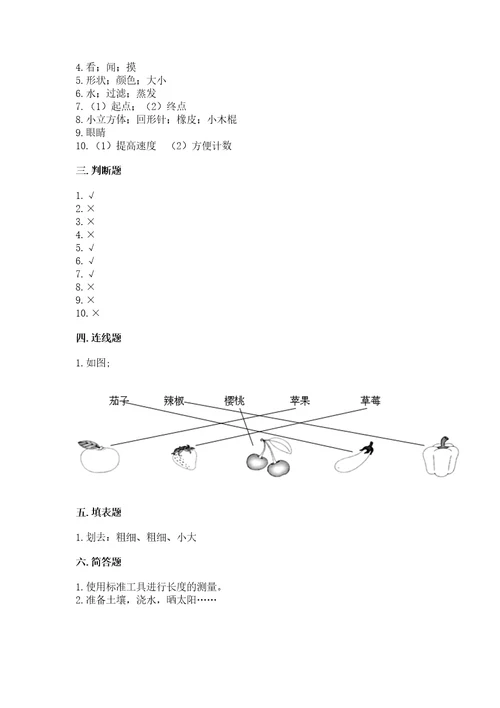 教科版科学一年级上册期末测试卷附参考答案（夺分金卷）