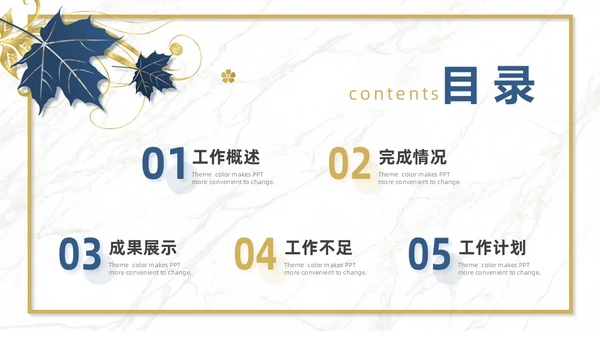 蓝色金色简约风销售工作总结PPT模板