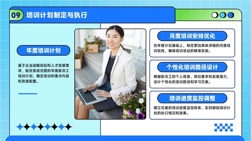 蓝绿色潮流风职场新人入职培训方案PPT模板