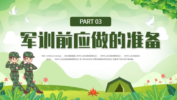 青春在此启程新生军训，绿色迷彩通用PPT模板