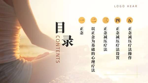 橙色简约风商务正念减压疗法培训PPT模板