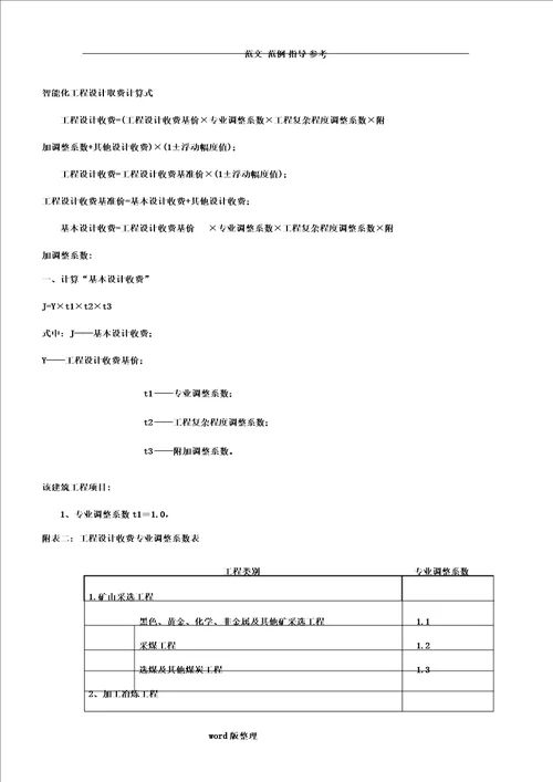 智能工程设计取费标准