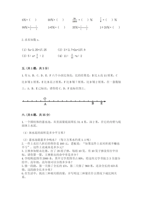 小学六年级数学摸底考试题及参考答案（夺分金卷）.docx