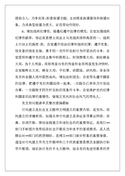 党支部问题清单及整改措施