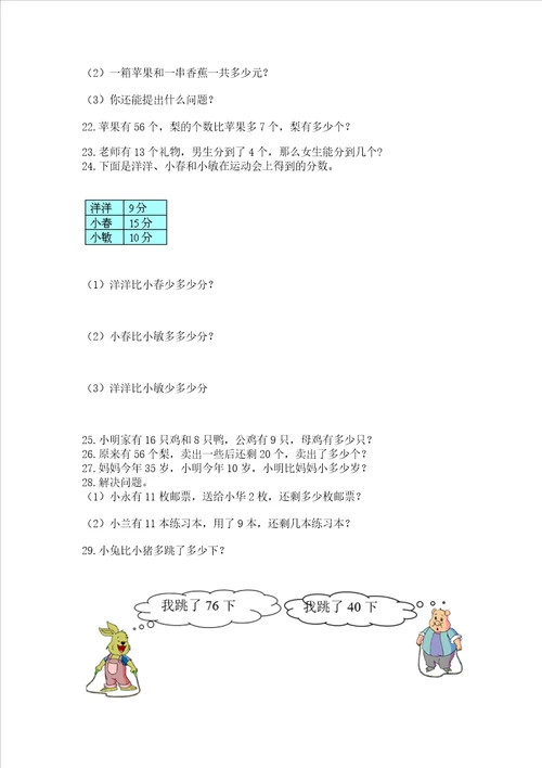 一年级下册数学解决问题100道（达标题）