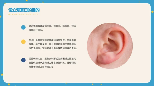 蓝色卡通全国爱耳日科普PPT模板