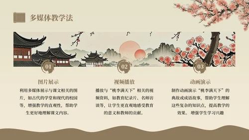 棕色中国风桃李满天下语文教学课件PPT模板