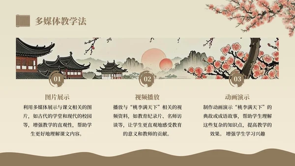棕色中国风桃李满天下语文教学课件PPT模板
