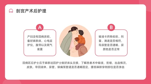 红色水彩简约插画剖宫产术后护理培训PPT课件护理查房