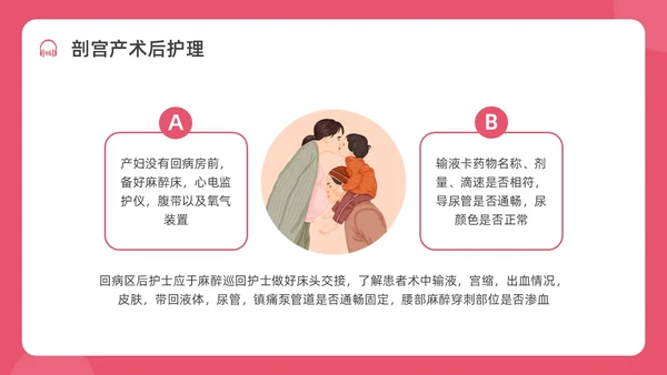 红色水彩简约插画剖宫产术后护理培训PPT课件护理查房