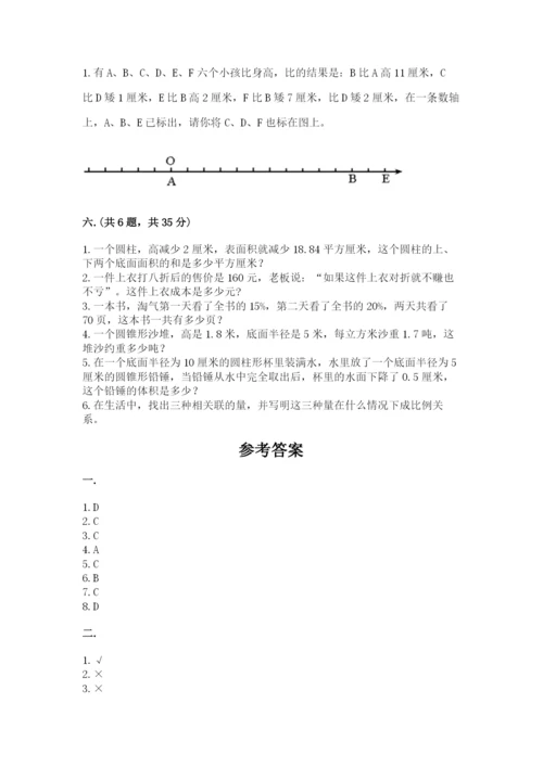 小学六年级下册数学摸底考试题附答案（综合卷）.docx