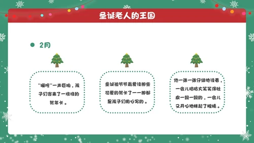 红绿色卡通圣诞节活动圣诞老人的王国学校主题班会课件PPT模板