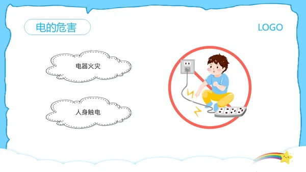 蓝色卡通防触电安全教育班会PPT模板宣传PPT动态PPT安全生产
